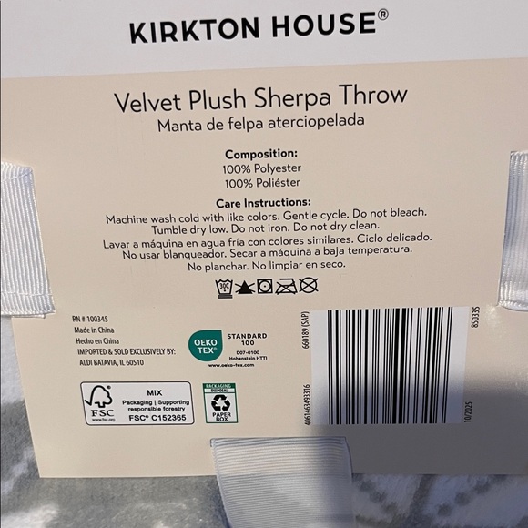 Kirkton House Gray and White Velvet Plush Sherpa Throw - New - Picture 4 of 6